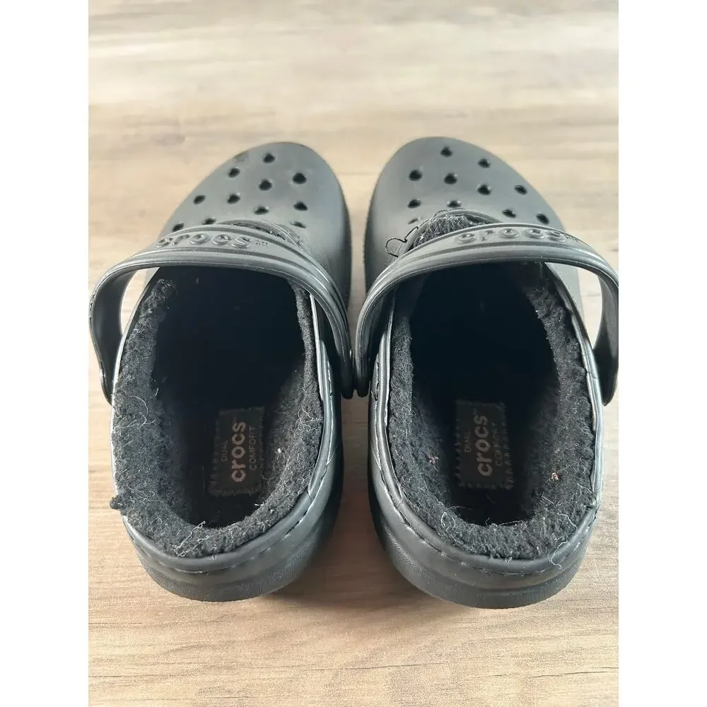 Crocs Classic Black Fuzzy Clogs Child Size 11 C11-‎ NWOT